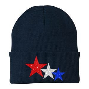 Patriotic Stars Sparkle Red White Blue American 4th Of July Knit Cap Winter Beanie