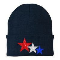 Patriotic Stars Sparkle Red White Blue American 4th Of July Knit Cap Winter Beanie