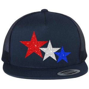 Patriotic Stars Sparkle Red White Blue American 4th Of July Flat Bill Trucker Hat