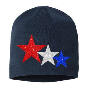 Patriotic Stars Sparkle Red White Blue American 4th Of July Sustainable Beanie