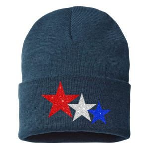 Patriotic Stars Sparkle Red White Blue American 4th Of July Sustainable Knit Beanie