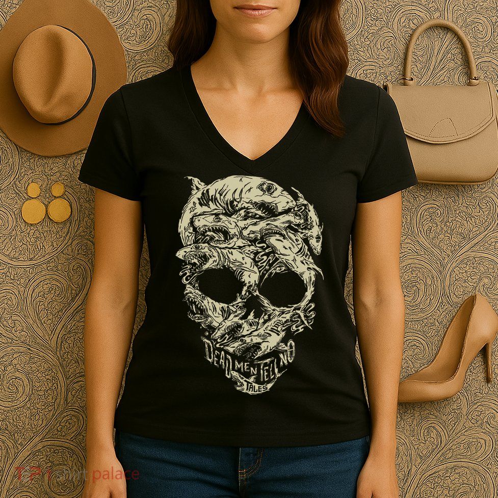 Pirates Shark Skull Women's V-Neck T-Shirt
