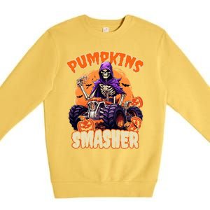 Pumpkins Smasher Skeleton Monster Truck Lover Gift Premium Crewneck Sweatshirt