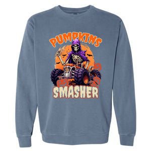 Pumpkins Smasher Skeleton Monster Truck Lover Gift Garment-Dyed Sweatshirt