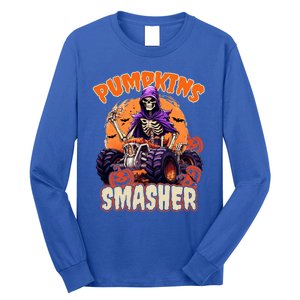 Pumpkins Smasher Skeleton Monster Truck Lover Gift Long Sleeve Shirt