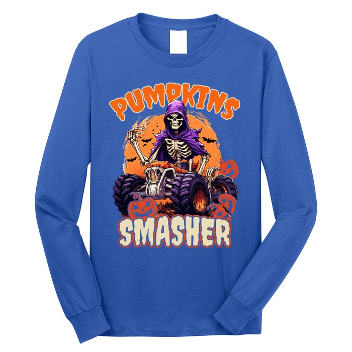 Pumpkins Smasher Skeleton Monster Truck Lover Gift Long Sleeve Shirt