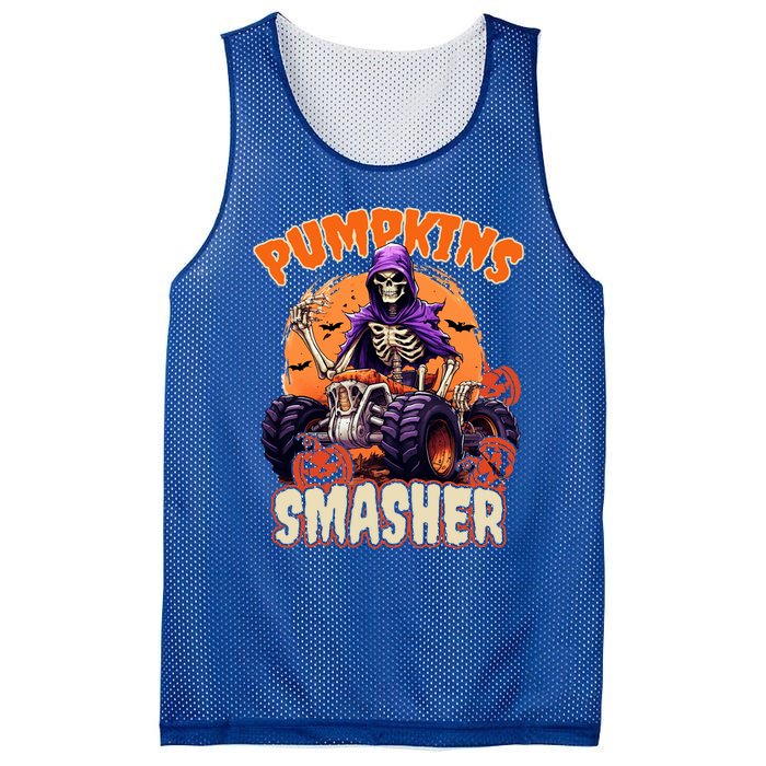 Pumpkins Smasher Skeleton Monster Truck Lover Gift Mesh Reversible Basketball Jersey Tank