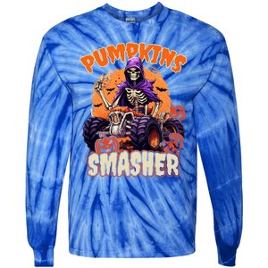 Pumpkins Smasher Skeleton Monster Truck Lover Gift Tie-Dye Long Sleeve Shirt