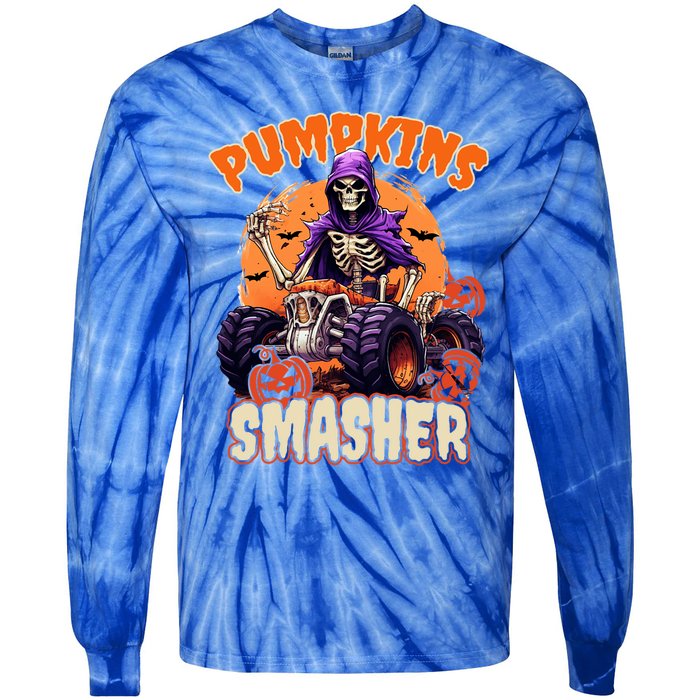 Pumpkins Smasher Skeleton Monster Truck Lover Gift Tie-Dye Long Sleeve Shirt