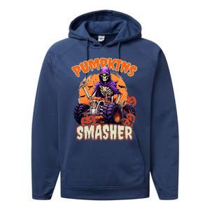 Pumpkins Smasher Skeleton Monster Truck Lover Gift Performance Fleece Hoodie