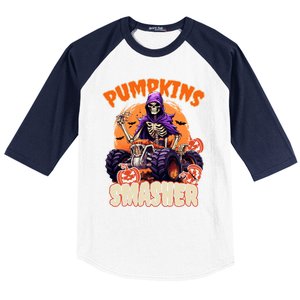 Pumpkins Smasher Skeleton Monster Truck Lover Gift Baseball Sleeve Shirt