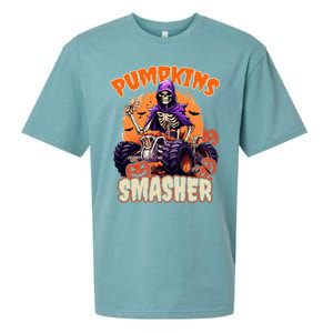 Pumpkins Smasher Skeleton Monster Truck Lover Gift Sueded Cloud Jersey T-Shirt