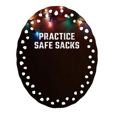 Practice Safe Sacks Lazy Halloween Football Ceramic Oval Ornament