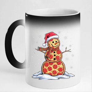 Pizza Snowman Santa Hat Christmas Pizza Party Funny 11oz Black Color Changing Mug