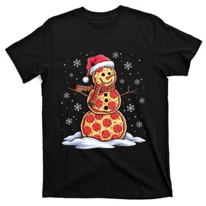 Pizza Snowman Santa Hat Christmas Pizza Party Funny T-Shirt