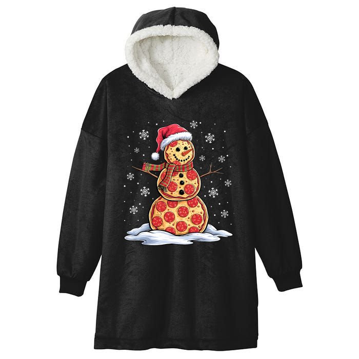 Pizza Snowman Santa Hat Christmas Pizza Party Funny Hooded Wearable Blanket