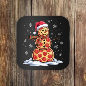 Pizza Snowman Santa Hat Christmas Pizza Party Funny Coaster