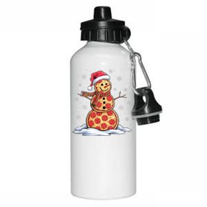 Pizza Snowman Santa Hat Christmas Pizza Party Funny Aluminum Water Bottle