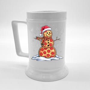 Pizza Snowman Santa Hat Christmas Pizza Party Funny Beer Stein