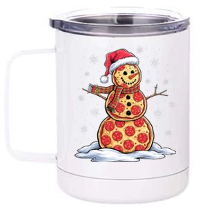 Pizza Snowman Santa Hat Christmas Pizza Party Funny 12 oz Stainless Steel Tumbler Cup