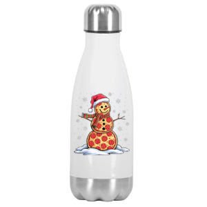 Pizza Snowman Santa Hat Christmas Pizza Party Funny Stainless Steel Insulated Water Bottle