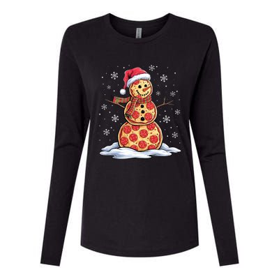 Pizza Snowman Santa Hat Christmas Pizza Party Funny Womens Cotton Relaxed Long Sleeve T-Shirt