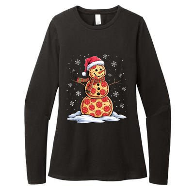 Pizza Snowman Santa Hat Christmas Pizza Party Funny Womens CVC Long Sleeve Shirt