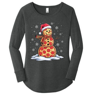 Pizza Snowman Santa Hat Christmas Pizza Party Funny Women's Perfect Tri Tunic Long Sleeve Shirt