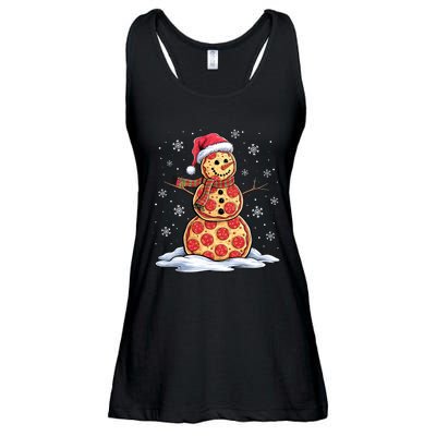 Pizza Snowman Santa Hat Christmas Pizza Party Funny Ladies Essential Flowy Tank