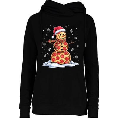 Pizza Snowman Santa Hat Christmas Pizza Party Funny Womens Funnel Neck Pullover Hood