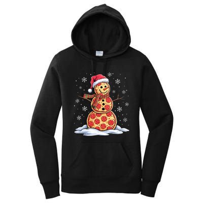 Pizza Snowman Santa Hat Christmas Pizza Party Funny Women's Pullover Hoodie