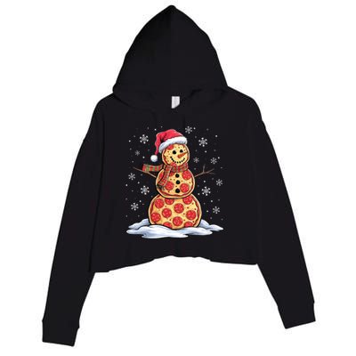 Pizza Snowman Santa Hat Christmas Pizza Party Funny Crop Fleece Hoodie