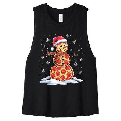 Pizza Snowman Santa Hat Christmas Pizza Party Funny Women's Racerback Cropped Tank