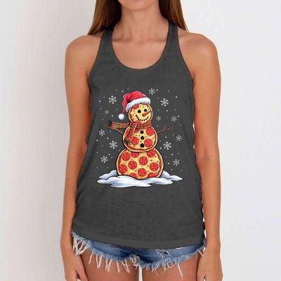 Pizza Snowman Santa Hat Christmas Pizza Party Funny Women's Knotted Racerback Tank