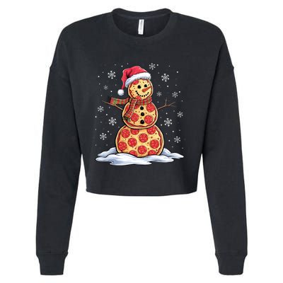 Pizza Snowman Santa Hat Christmas Pizza Party Funny Cropped Pullover Crew