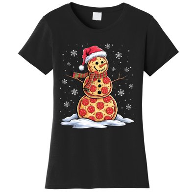 Pizza Snowman Santa Hat Christmas Pizza Party Funny Women's T-Shirt