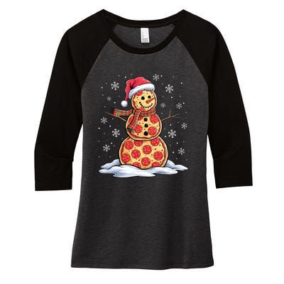 Pizza Snowman Santa Hat Christmas Pizza Party Funny Women's Tri-Blend 3/4-Sleeve Raglan Shirt