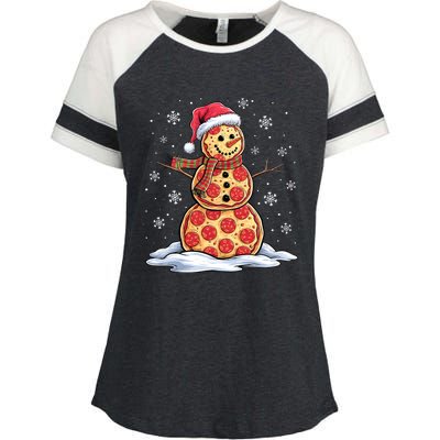 Pizza Snowman Santa Hat Christmas Pizza Party Funny Enza Ladies Jersey Colorblock Tee