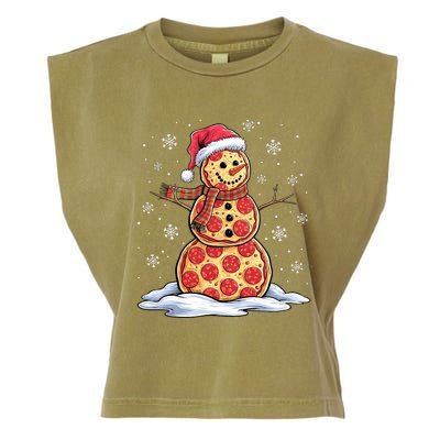 Pizza Snowman Santa Hat Christmas Pizza Party Funny Garment-Dyed Women's Muscle Tee