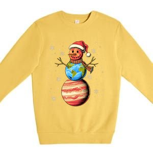 Planets Snowman Space Funny Christmas Astronomy Premium Crewneck Sweatshirt