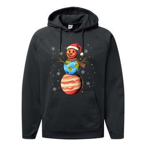 Planets Snowman Space Funny Christmas Astronomy Performance Fleece Hoodie