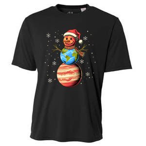 Planets Snowman Space Funny Christmas Astronomy Cooling Performance Crew T-Shirt