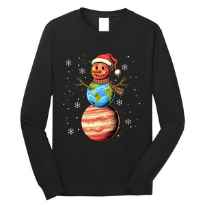 Planets Snowman Space Funny Christmas Astronomy Long Sleeve Shirt