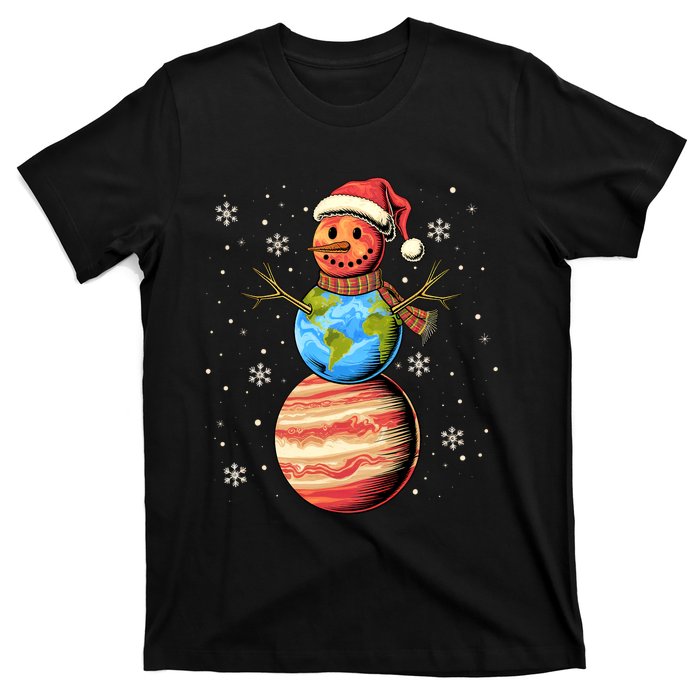 Planets Snowman Space Funny Christmas Astronomy T-Shirt