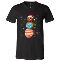 Planets Snowman Space Funny Christmas Astronomy V-Neck T-Shirt