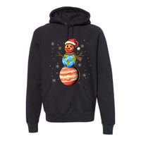 Planets Snowman Space Funny Christmas Astronomy Premium Hoodie