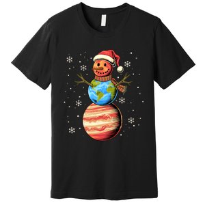 Planets Snowman Space Funny Christmas Astronomy Premium T-Shirt