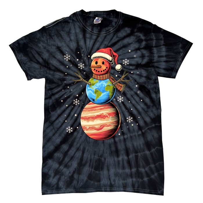 Planets Snowman Space Funny Christmas Astronomy Tie-Dye T-Shirt