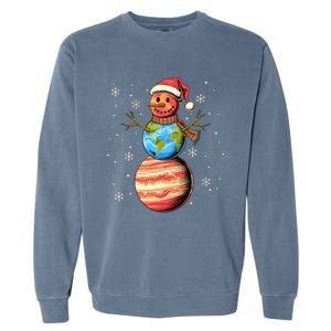 Planets Snowman Space Funny Christmas Astronomy Garment-Dyed Sweatshirt