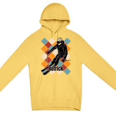 Patrick Skiing Slopes Vintage Skier Name Funny Gift Premium Pullover Hoodie